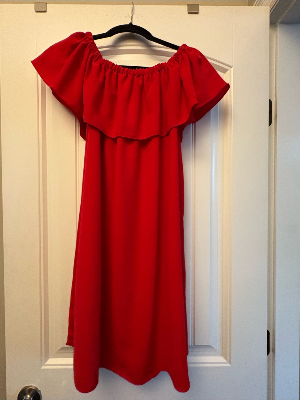 Aritzia Red Off-Shoulder Ruffle Dress